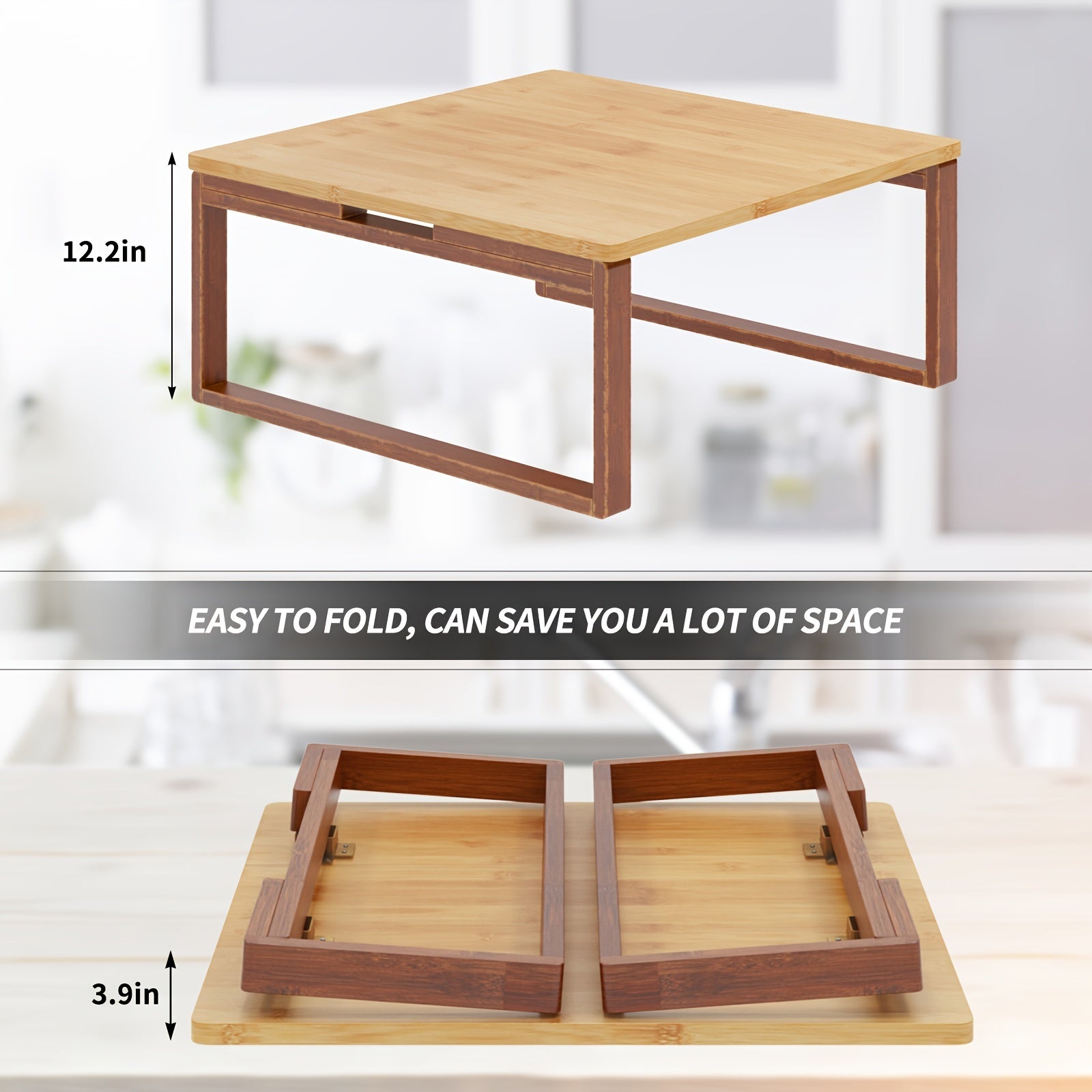 SOGES Compact Foldable Coffee Table, Wooden Low Table for Floor Seating, Bamboo Floor Desk, Japanese Dining Table, Tatami Table for Living Room And Bedroom