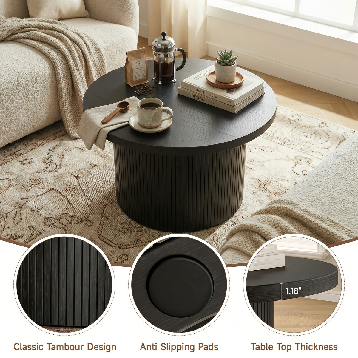 32 Inch Round Coffee Table Modern Suitable for Small Space Apartment, Assembly Round Center Table with Sturdy Base & Top, Space-Saving Living Room Furniture for Compact Homes