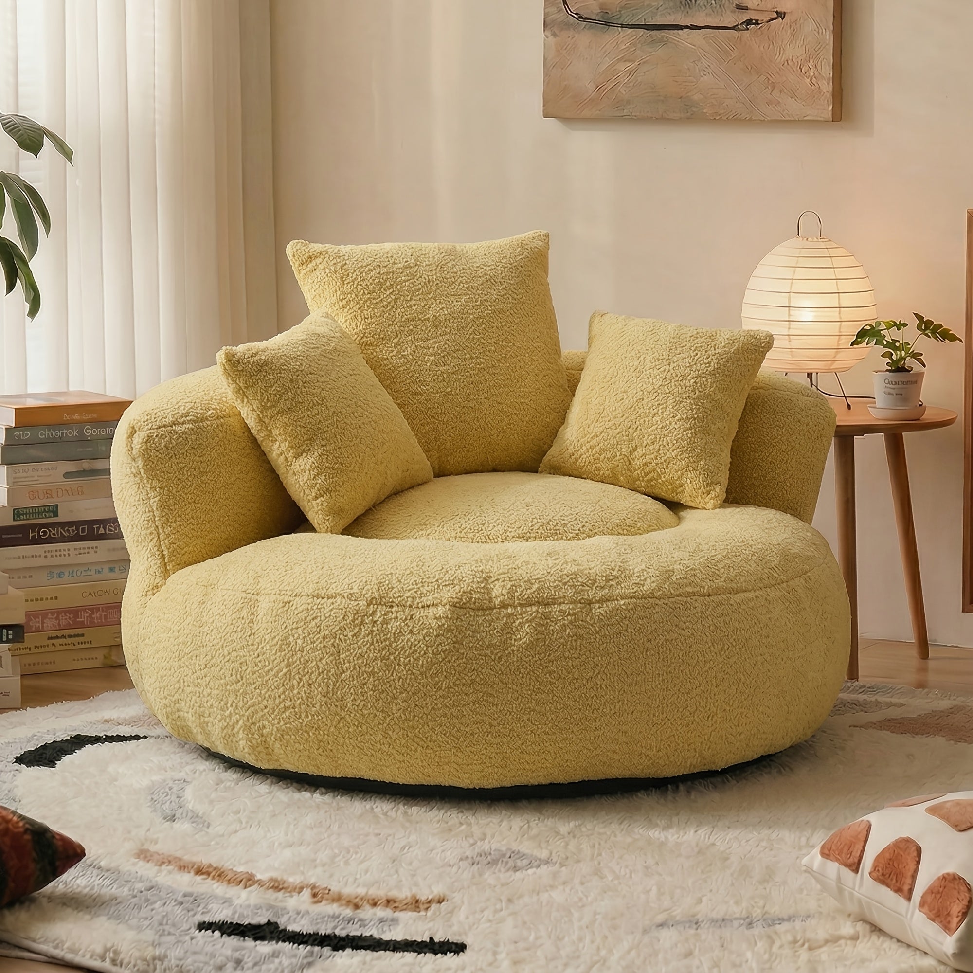 Bean Bag Chairs with Pillows for Adults, Stuffed Round Sofa Chair High-Density Foam Filled, Lazy Sofa Chair