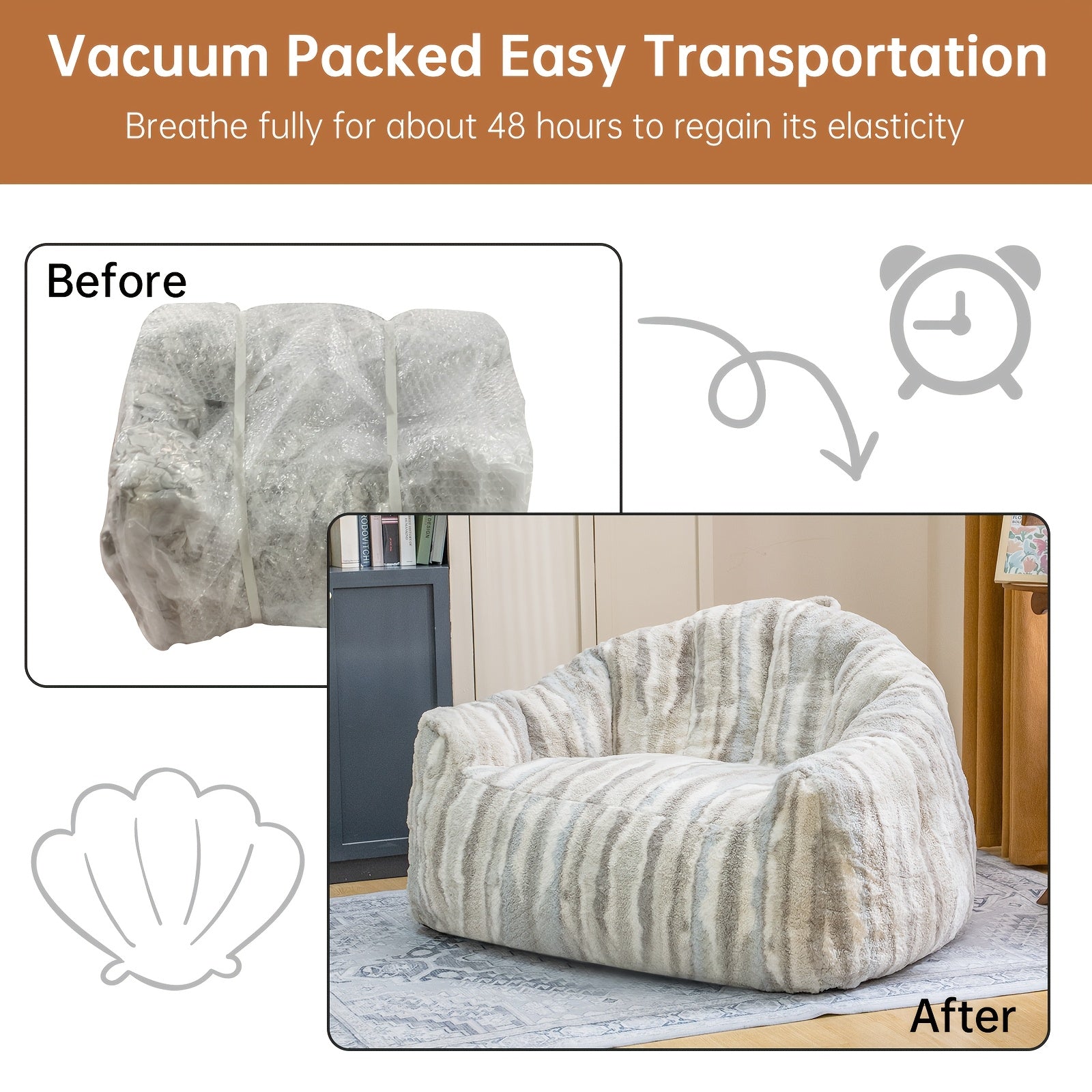 LAMERGE Large Beanbag Chairs, Beanbag Sofas For Adults, Oversized Armchairs With Memory Foam, Machine Washable Comfortable Sofa Chairs, Play, Read, Relax, Tiger Stripes, Oversized Home Furnishings