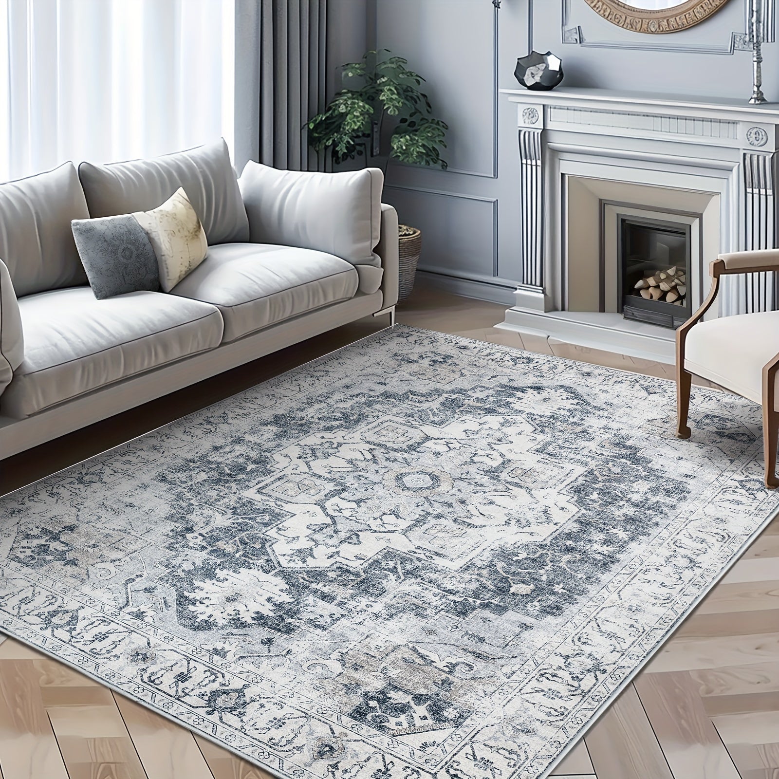 1pc Large Washable Vintage Carpet Suitable for Living Room Bedroom Dining Office, Ultra-Thin Low Pile Non-Slip Distressed Floor Rug with TPR\u002FPolypropylene Base, Machine Washable Lightweight Suitable for Large Spaces Indoor Floor Mat