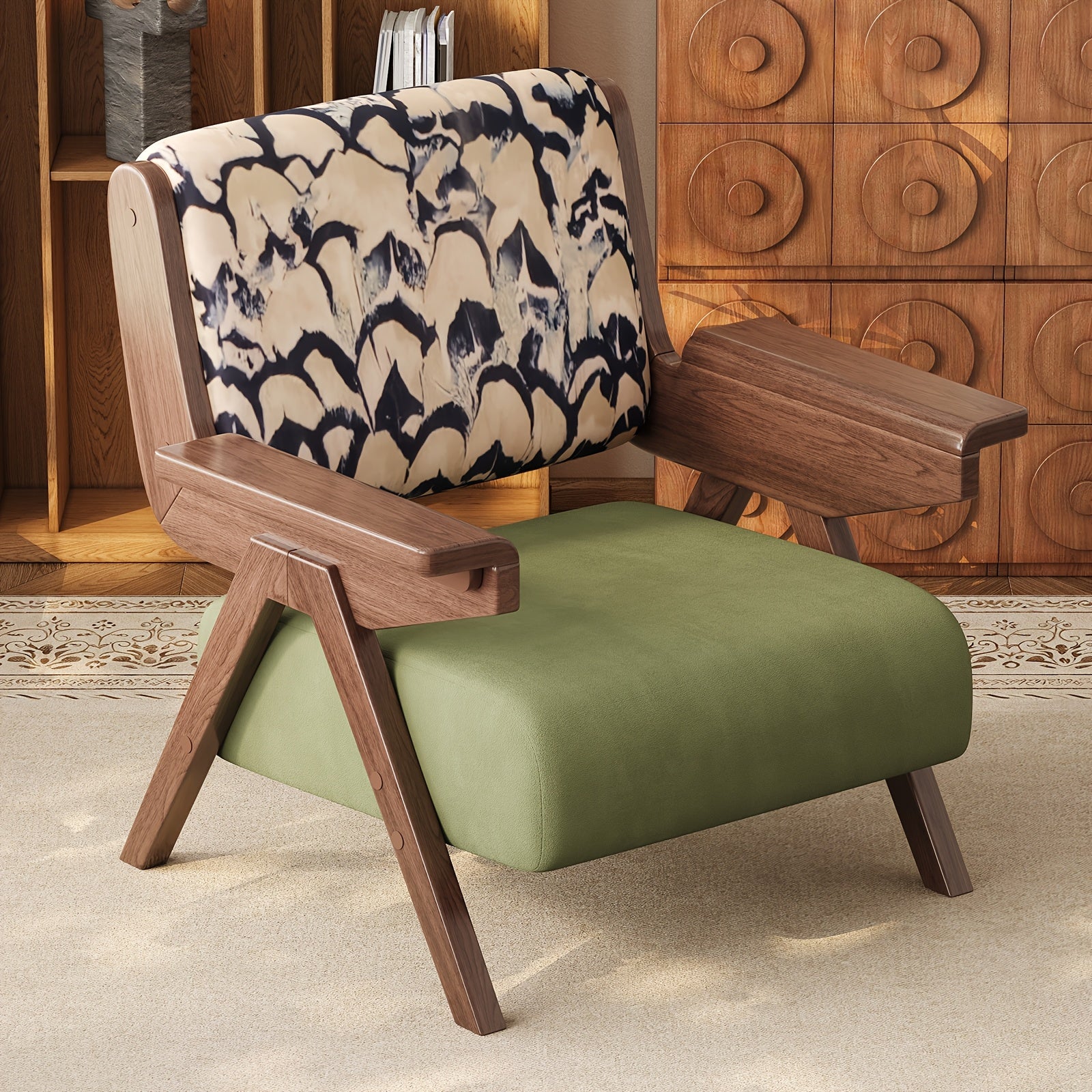 Accent Chair Mid Century Modern Chair, Velvet Upholstered Lounge Arm Chair with Solid Wood, Cozy Reading Chair for Living Room, Bedroom, Balcony