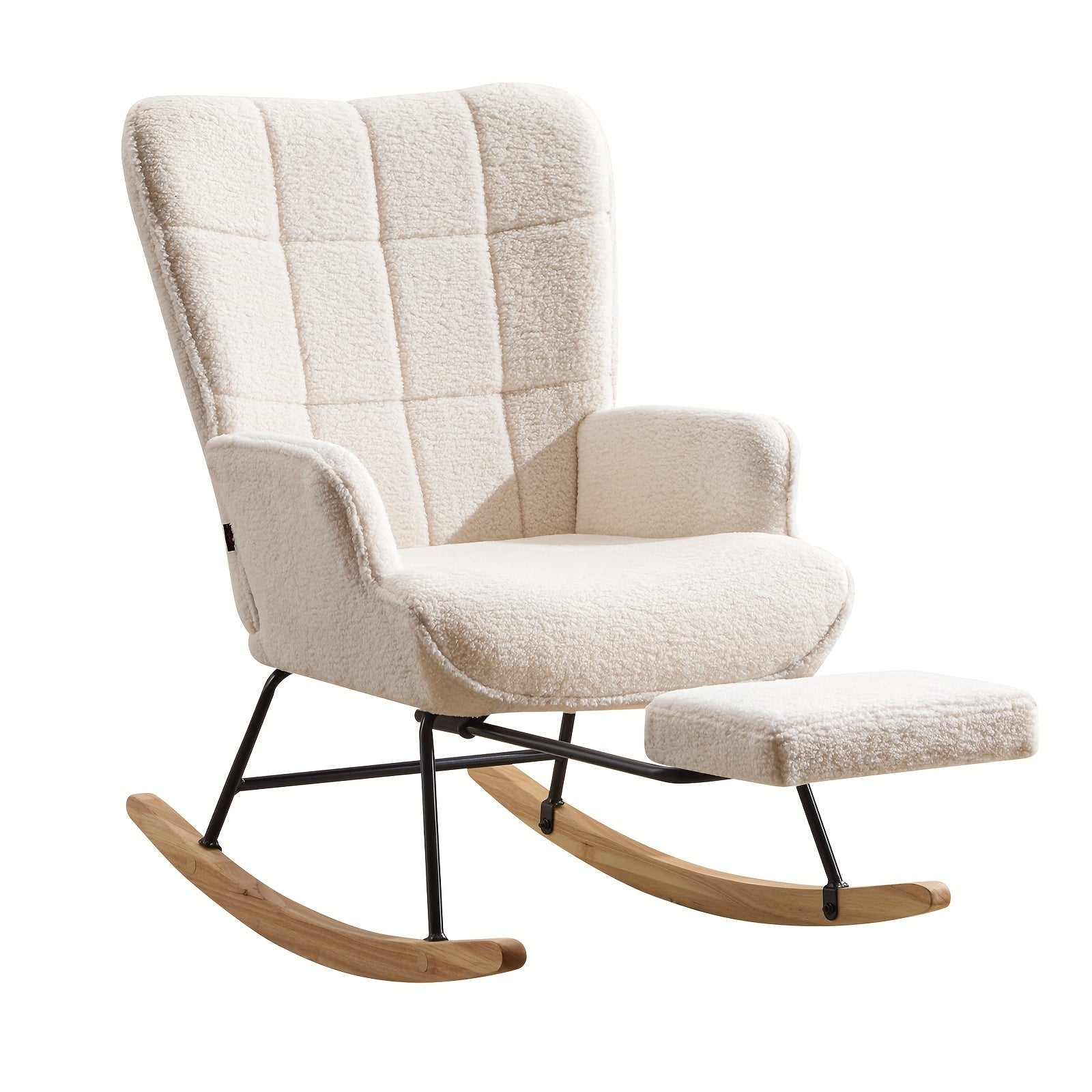 Rocking Chair with Footrest Teddy Upholstered Accent Chair Padded Seat High Backrest Armchair Cozy Side Chair for Living Room Bedroom Offices
