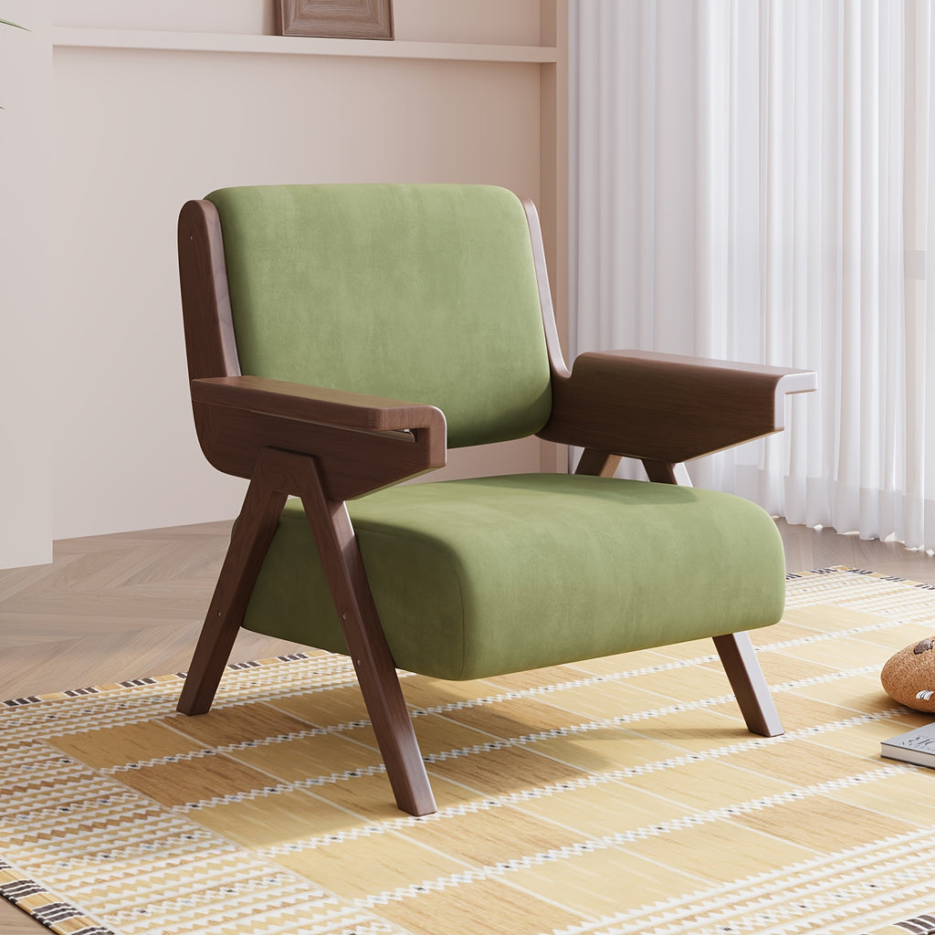 Accent Chair Mid Century Modern Chair, Velvet Upholstered Lounge Arm Chair with Solid Wood, Cozy Reading Chair for Living Room, Bedroom, Balcony