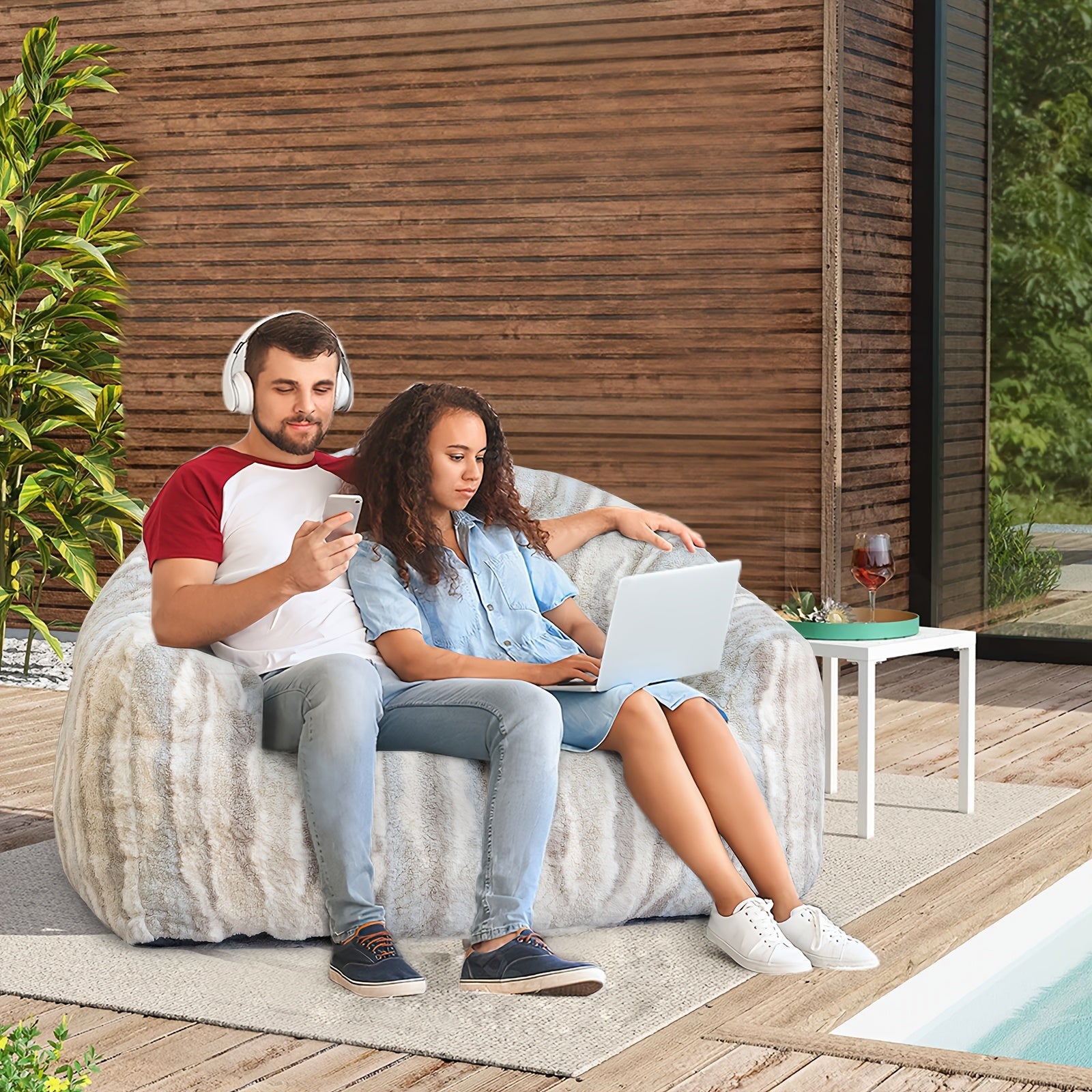 LAMERGE Large Beanbag Chairs, Beanbag Sofas For Adults, Oversized Armchairs With Memory Foam, Machine Washable Comfortable Sofa Chairs, Play, Read, Relax, Tiger Stripes, Oversized Home Furnishings