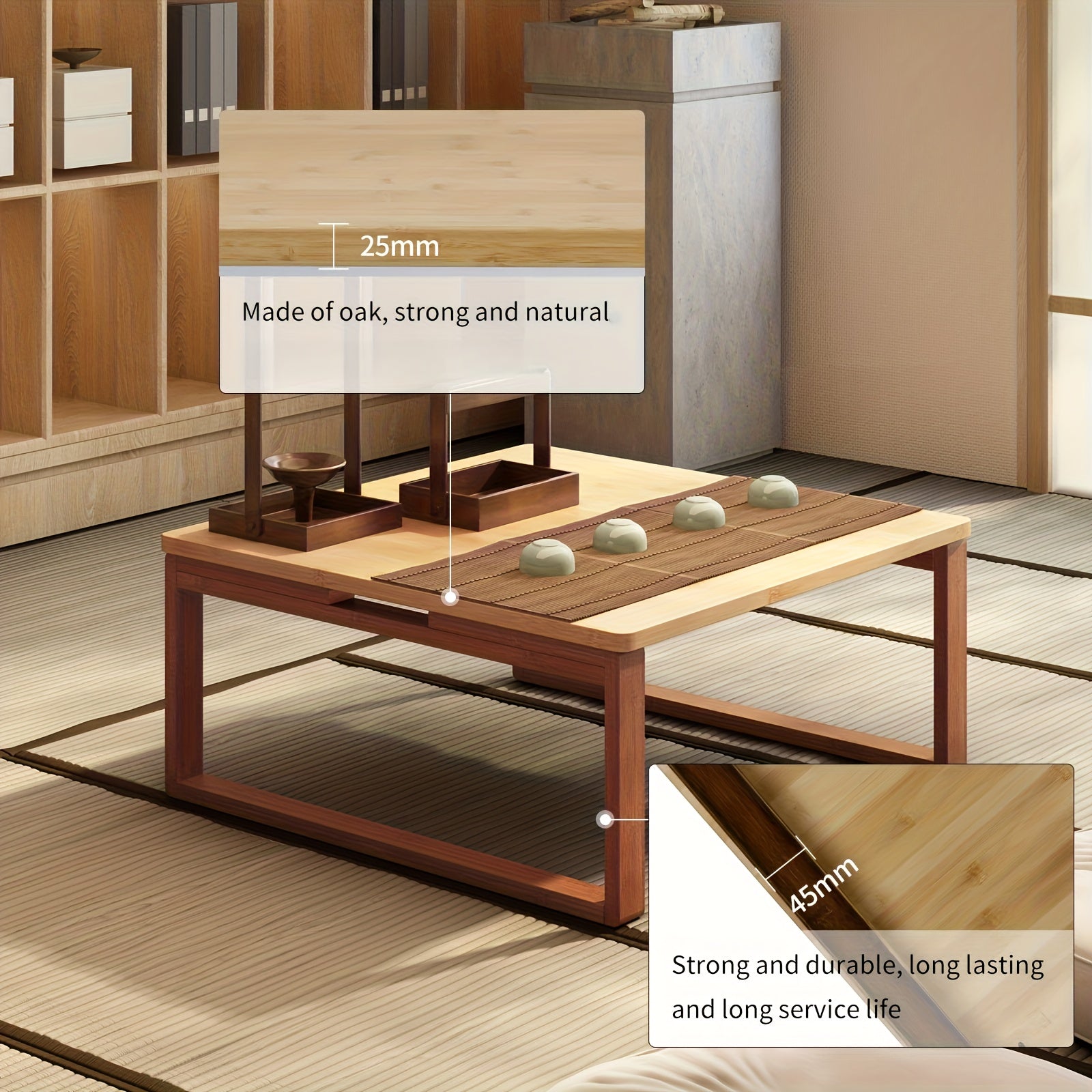 SOGES Compact Foldable Coffee Table, Wooden Low Table for Floor Seating, Bamboo Floor Desk, Japanese Dining Table, Tatami Table for Living Room And Bedroom