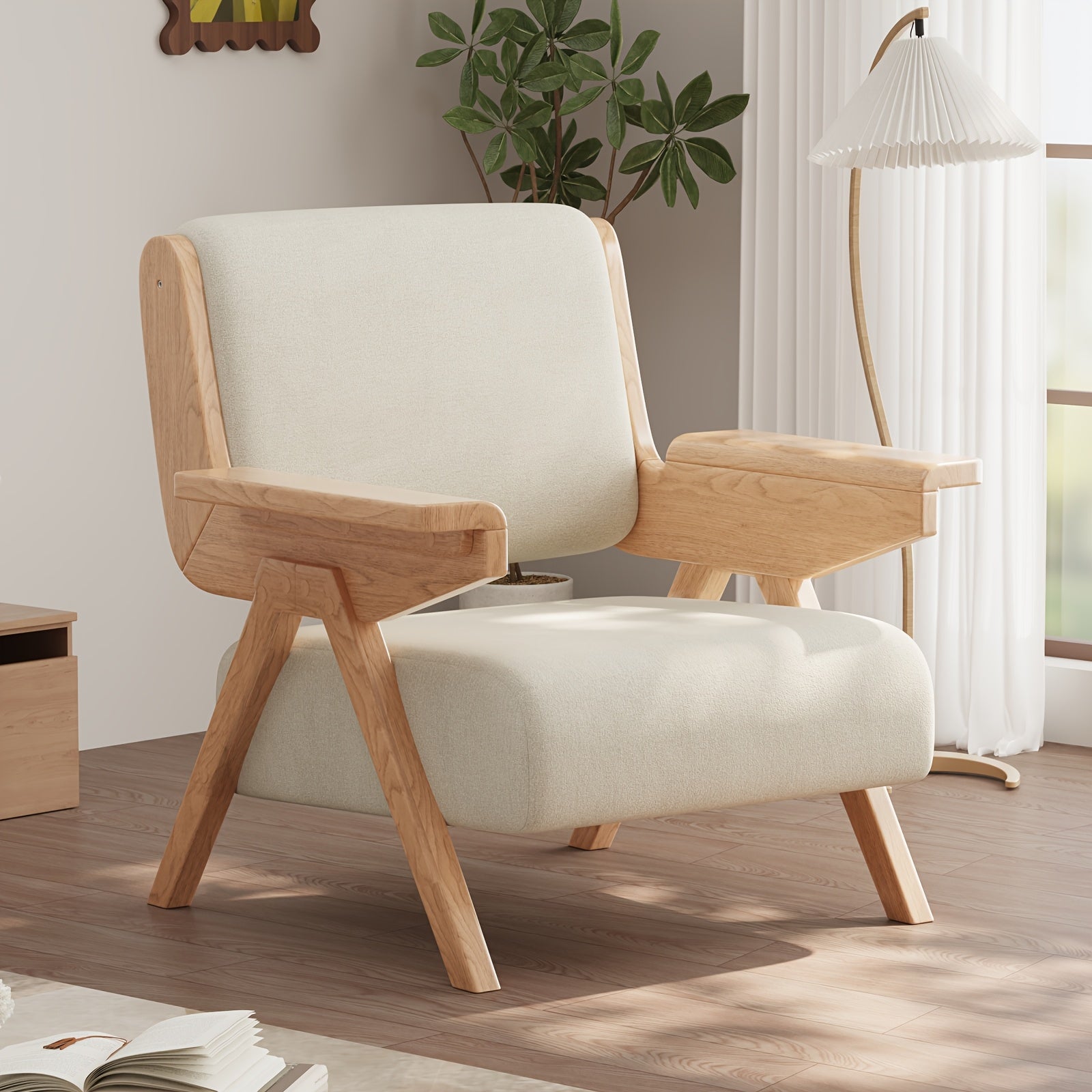 Accent Chair Mid Century Modern Chair, Velvet Upholstered Lounge Arm Chair with Solid Wood, Cozy Reading Chair for Living Room, Bedroom, Balcony