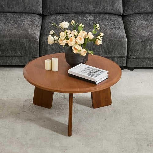 1Pc Classic Round Coffee Table, Cute Wooden Round End Table, Suitable for Living Room, Home Decoration, Balcony, 16 Inches