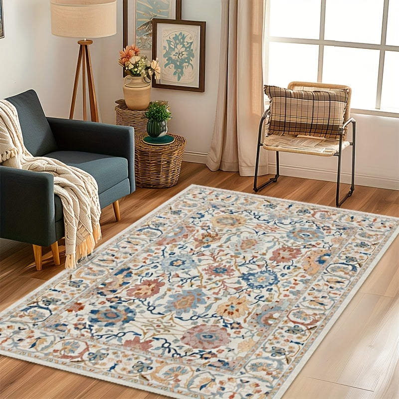 1pc Soft Cashmere Mat 1pc Soft Imitation Cashmere Area Mat | Vintage Bohemian Style, Machine Washable, Non-slip | For Bedroom, Dining Room, Living Room And Office Decoration