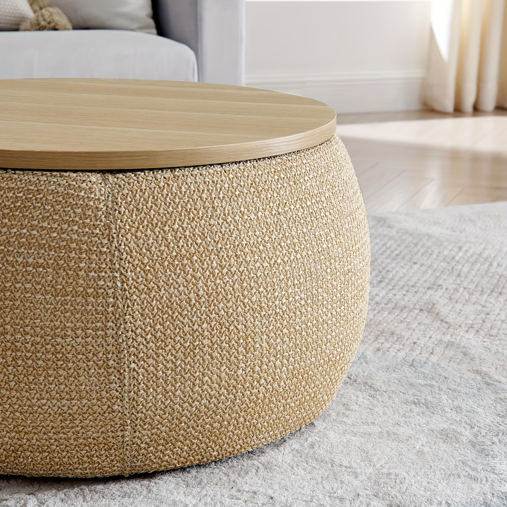 A Pair of Circular Velvet Storage Ottomans, Along with a Small Cylindrical Stool, Offering Storage Capacity And a Tabletop Constructed from Medium Density Fiberboard
